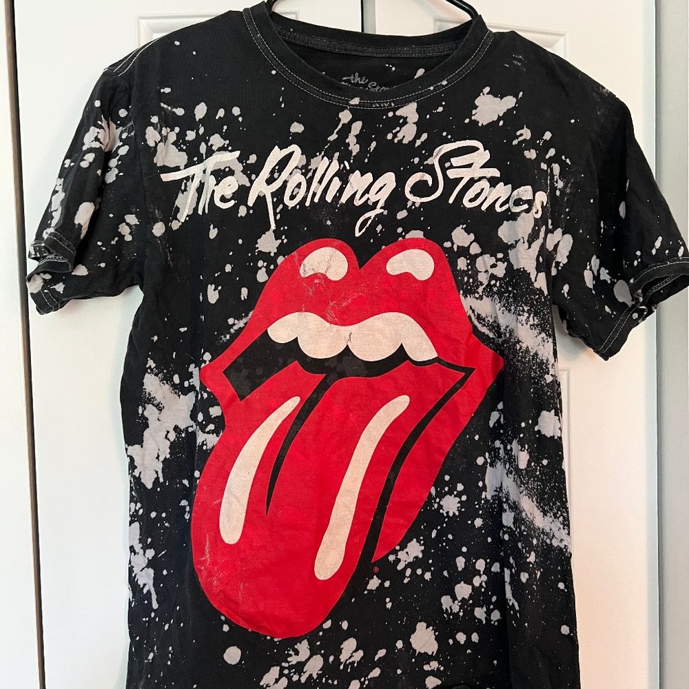 ROLLING STONES Bleach Splatter Classic Logo Women's Small T-Shirt